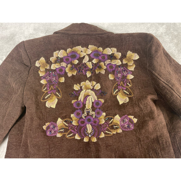 Coldwater Creek Women's Brown Blazer Embroidered Beaded Size 4